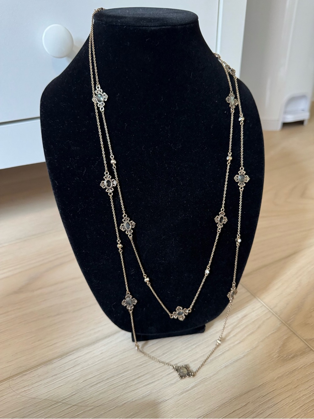 Gold Floral Station Long Necklace - Women Jewelry